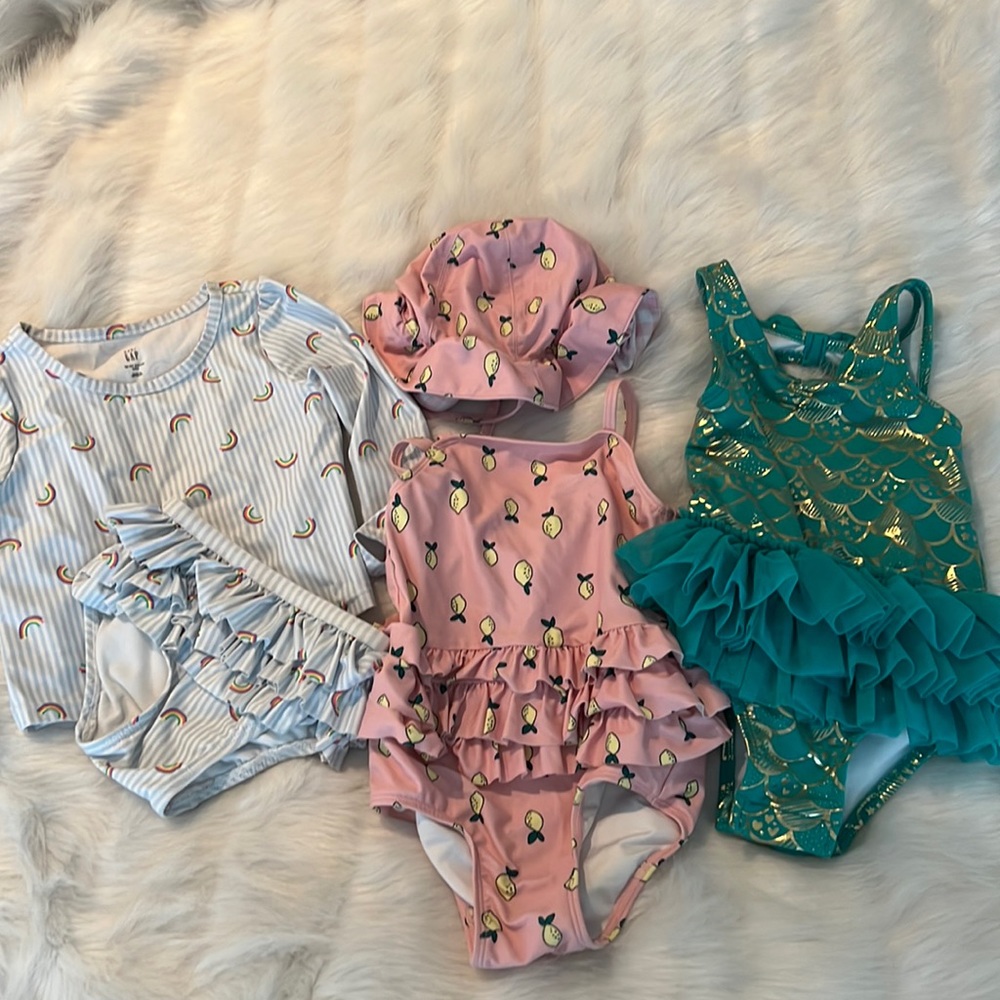Toddler girl swimsuit bundle 18-24 months and 2t gap cat and jack tucker rainbow